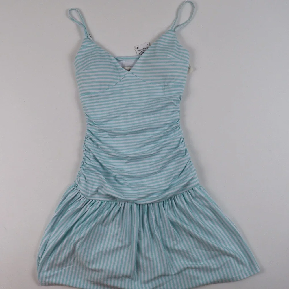 Hollister Mini Dress Ruched Bodycon Blue White Striped XS NWT